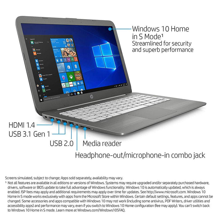 Hewlett Packard 14" Stream Laptop 1366 x 768 Intel Celeron N3060 4GB RAM (5MP90UA) - Open Box