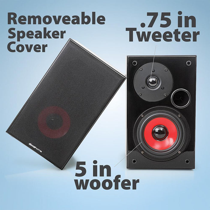 Deco Home DHPAS100 Passive 140W Bookshelf Speakers, 5in. Woofer with Dome Tweeter, Black