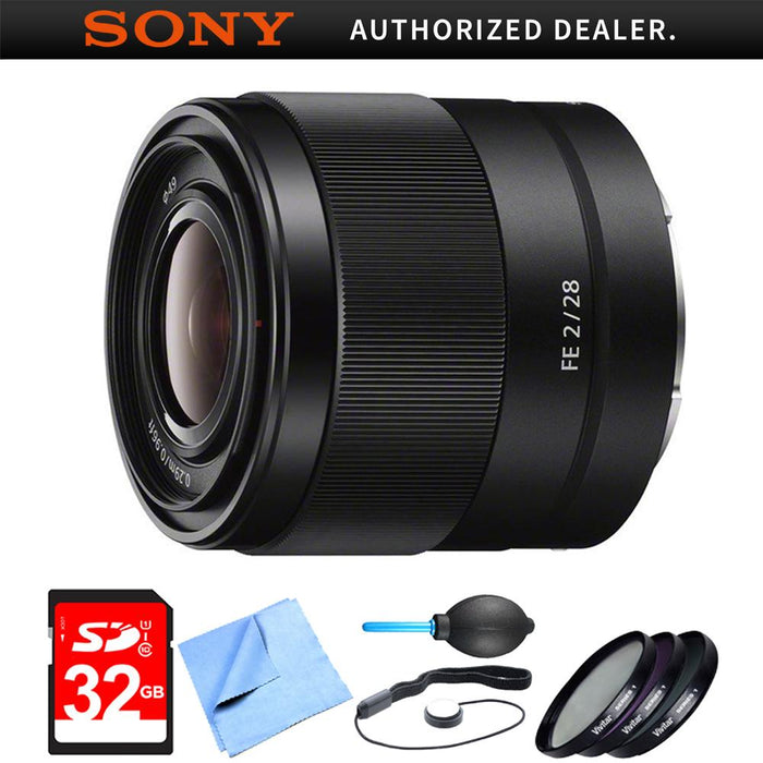 Sony SEL28F20 - FE 28mm F2 E-mount Full Frame Prime Lens Bundle