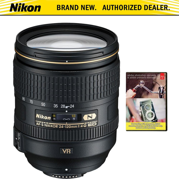 Nikon 24-120mm f/4G ED VR AF-S NIKKOR Lens for Nikon DSLR With Adobe Elements Bundle