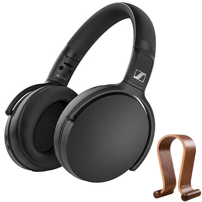 Sennheiser HD 350BT Bluetooth Around Ear Headphones Black + Wood Headphone Stand