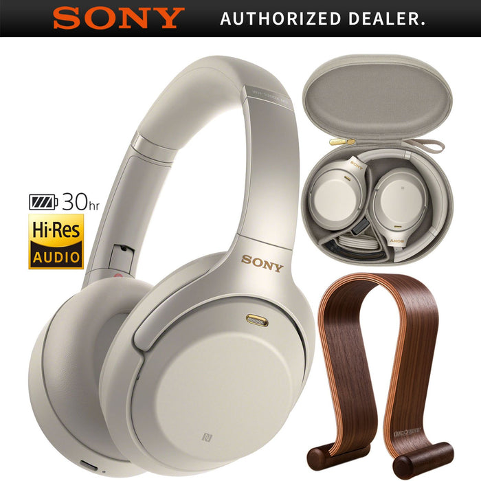 Sony WH-1000XM3 Wireless Noise Cancelling Headphones + Deco Gear Wood Headphone Stand