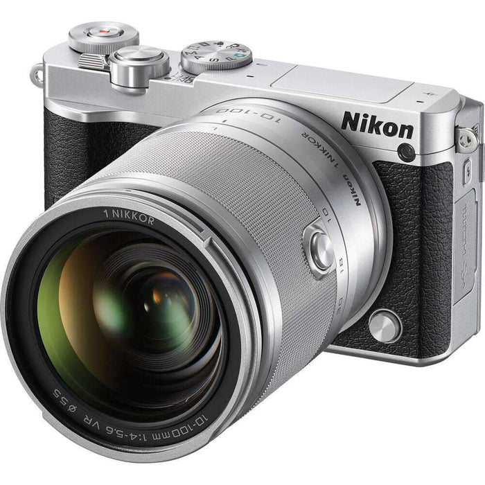 Nikon 1 J5 Digital Camera w/ NIKKOR 10-100mm f/4.0-5.6 VR Lens Silver - Renewed