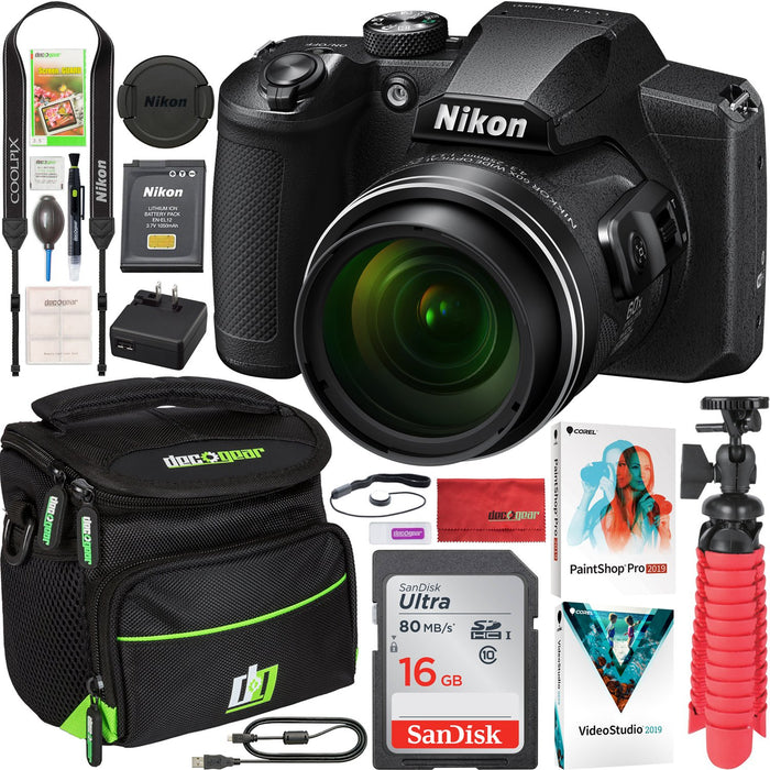 Nikon COOLPIX B600 16MP 60x Optical Zoom Wi-Fi Digital Camera Black Refurbished Bundle