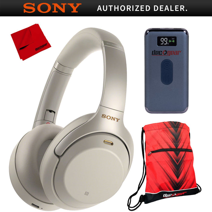 Sony WH1000XM3/S Noise Cancelling Wireless Headphones (Silver) + Deco Gear Bag Bundle