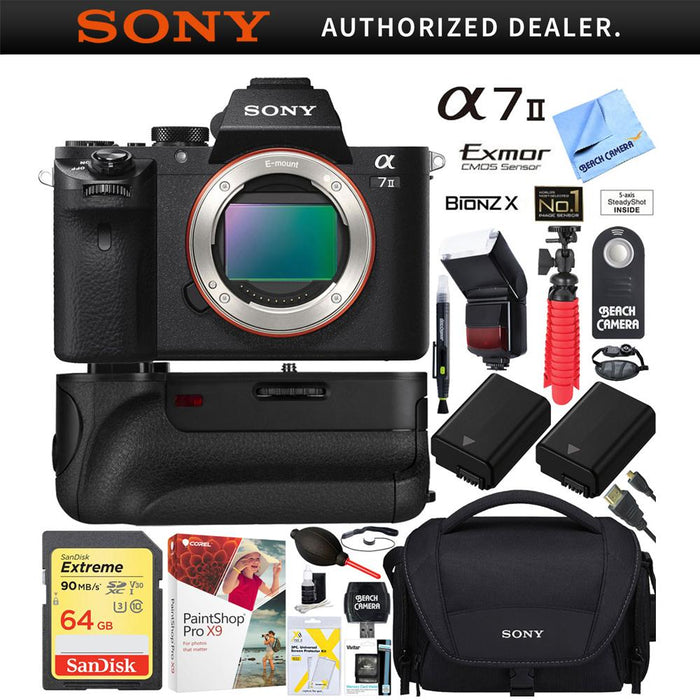 Sony Alpha 7II Interchangeable Lens Camera Body + 64GB Battery Grip Super Bundle