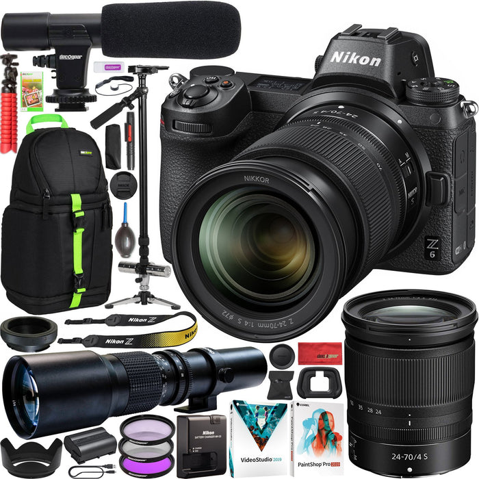 Nikon Z6 Full Frame Mirrorless Camera Body + 24-70mm Lens Kit Filmmakers Bundle