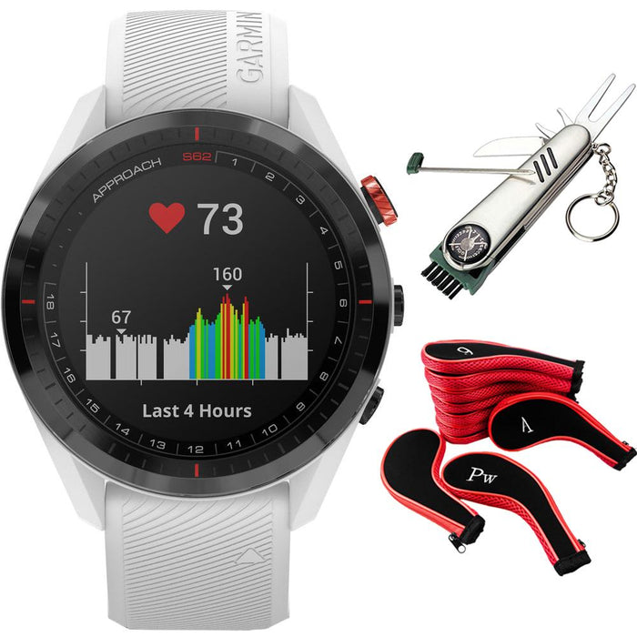 Garmin Approach S62 Black Ceramic Bezel w/ White Silicone GPS Golf Watch & More Bundle