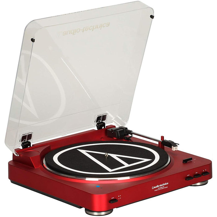 Audio-Technica AT-LP60 Bluetooth Turntable (Red) with Mackie FreePlay HOME Bluetooth Speaker
