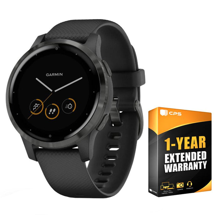Garmin Vivoactive 4S GPS Smartwatch w/ Fitness & Music Apps BK/SL + Extended Warranty