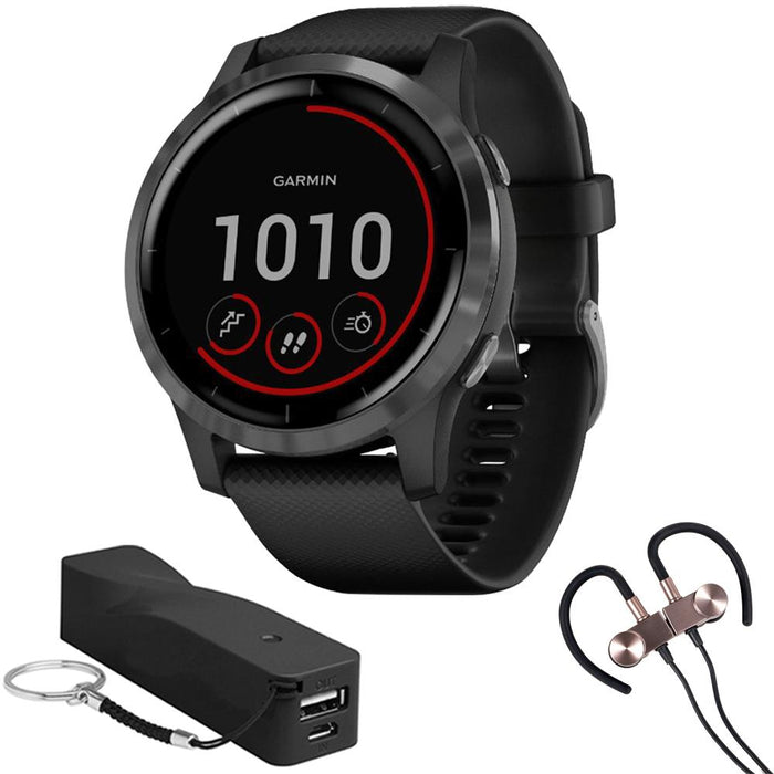 Garmin Vivoactive 4 Smartwatch (Black/Stainless) w/ Wireless Earbud Bundle
