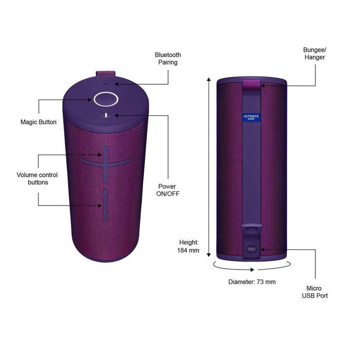 Ultimate Ears BOOM 3 Portable Waterproof Bluetooth Speaker Purple + Power Bank