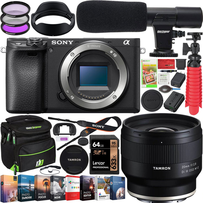 Sony a6400 Mirrorless Camera Body 4K with Tamron 20mm F2.8 Di III Lens Kit Bundle