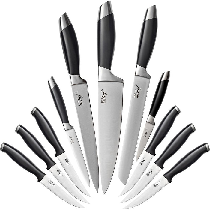 Deco Chef Gourmet 12 Piece Stainless Steel Knife Set with Storage Block - Full Tang Design