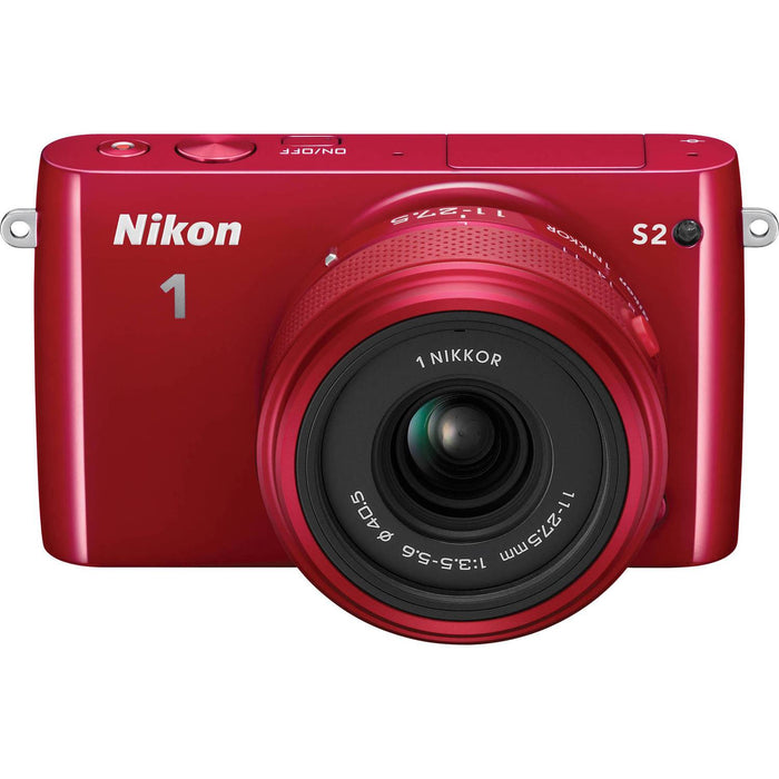 Nikon 1 S2 Mirrorless 14.2MP Digital Camera with 11-27.5mm Lens (Red) - Renewed