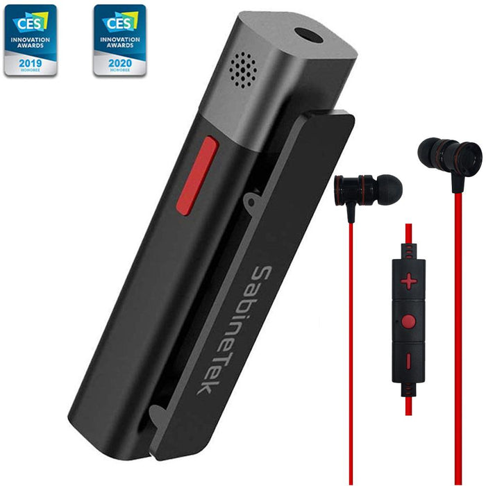 Sabinetek SmartMike+ Black w/ SMike+ App Bluetooth Lavalier Microphone + In-Ear Earbud