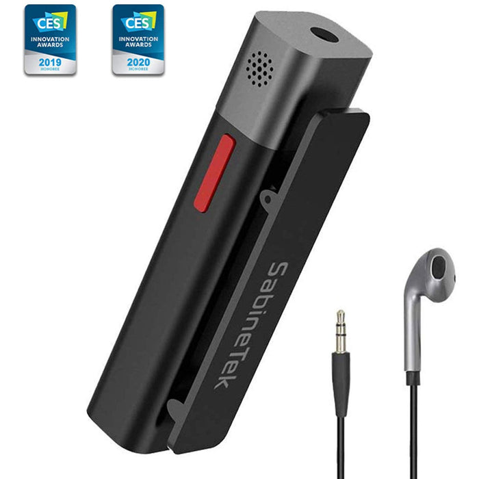 Sabinetek SmartMike+ Black w/ SMike+ App Bluetooth Lavalier Microphone + In-Ear Earbud