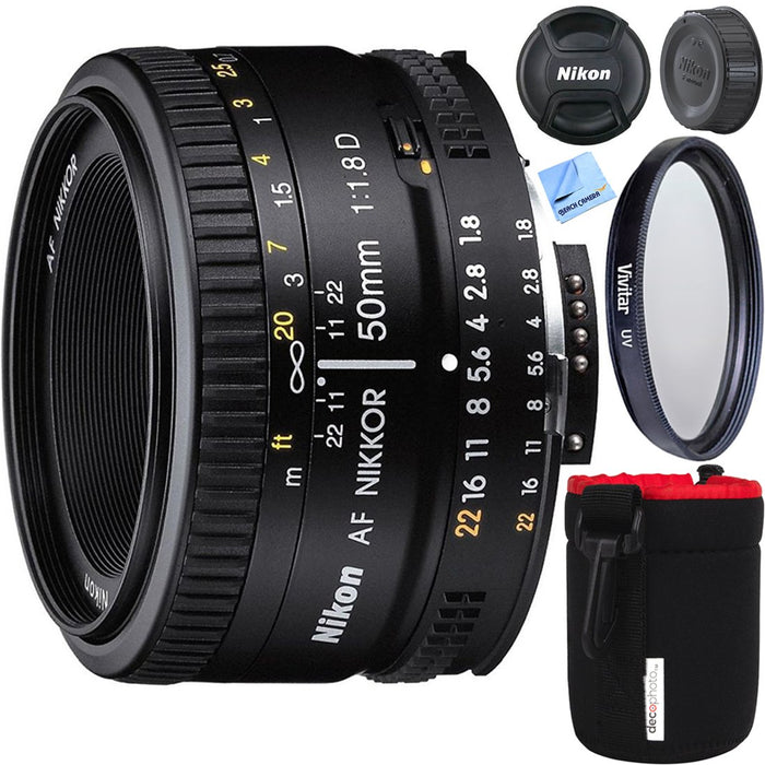 Nikon AF FX NIKKOR 50mm F1.8D Lens Kit for F-mount DSLR Camera w/ Filter + Case Bundle