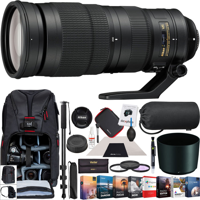 Nikon 200-500mm f/5.6E ED VR AF-S FX NIKKOR Telephoto Lens Backpack Filter Kit Bundle