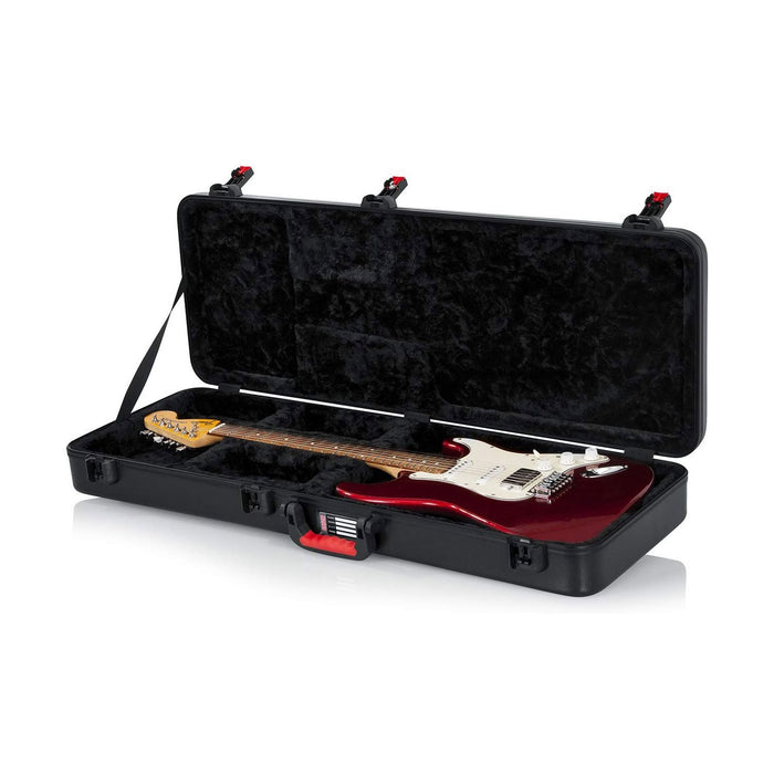 Gator TSA Guitar Series Electric Guitar Case with M25-BLK Leather Guitar Strap (Black)