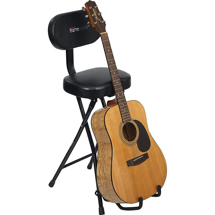 Gator Frameworks Combo Guitar Performance Seat & Guitar Stand w/ Leather Guitar Strap