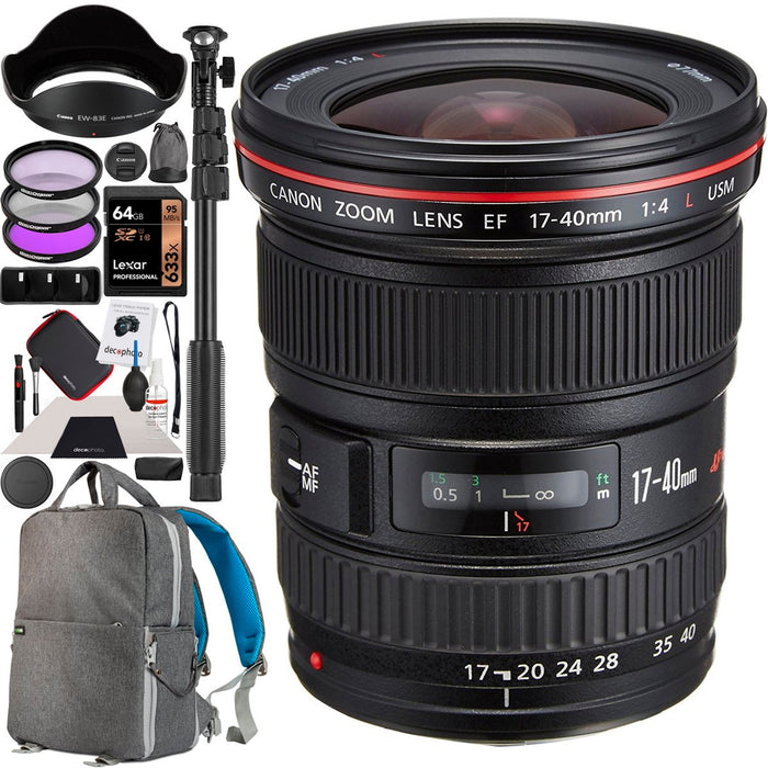 Canon EF 17-40mm F4 L USM Lens Kit Ultra Wide Angle Zoom for DSLR Camera Bundle