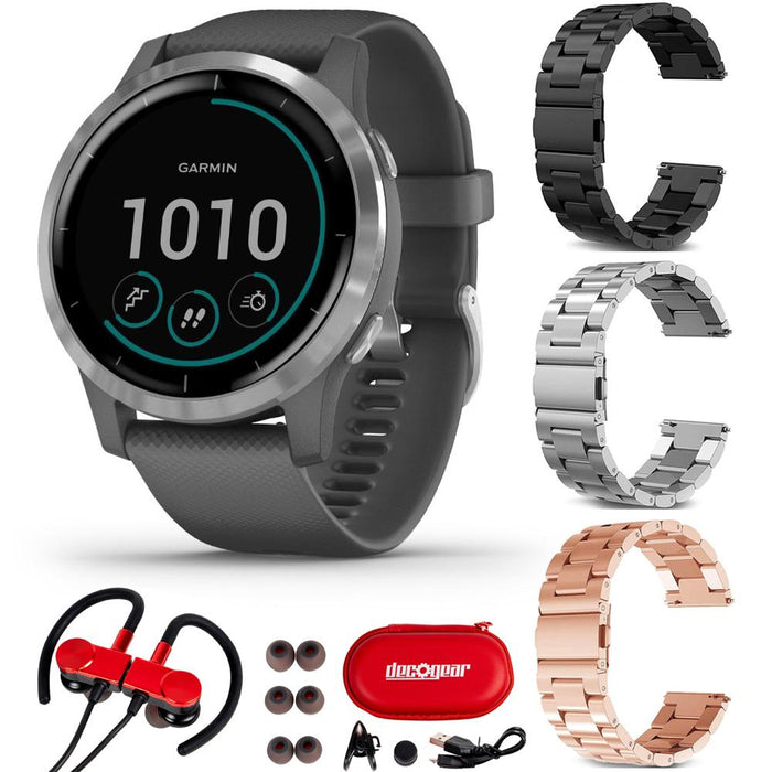 Garmin Vivoactive 4 GPS Smartwatch w/ Fitness & Music Apps SG/SS + 3 Bands + Headphones