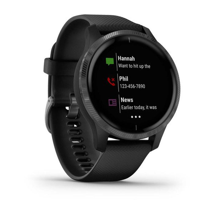 Garmin Venu Amoled GPS Smartwatch - Black with Slate Hardware w/ Earbuds Bundle