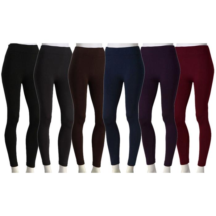 Fashionable Legs 6-Pack Fleece Leggings Assorted Colors (One size