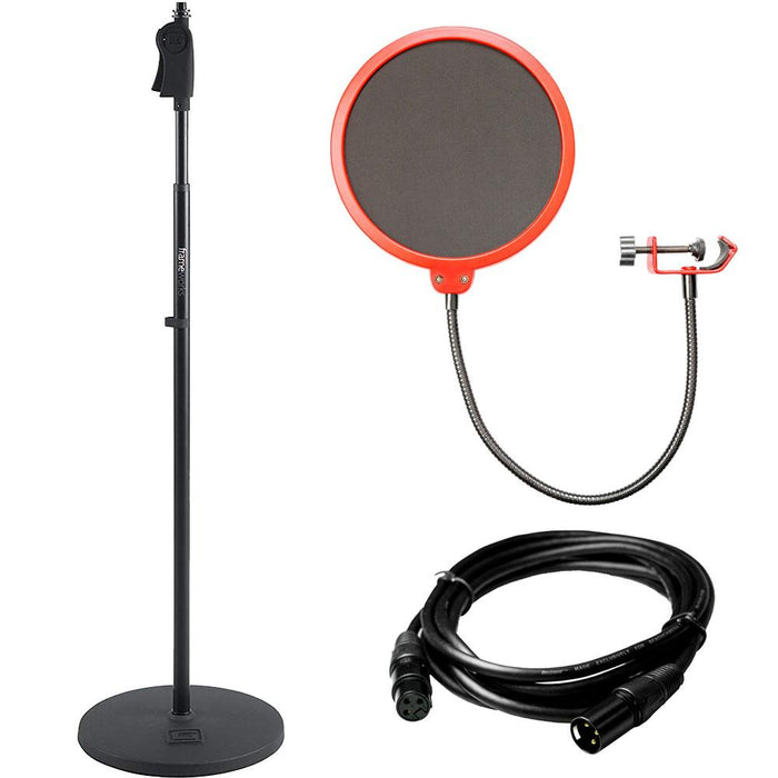 Gator Frameworks Microphone Stand with 12" Weighted Base with Deco Gear Audio Bundle