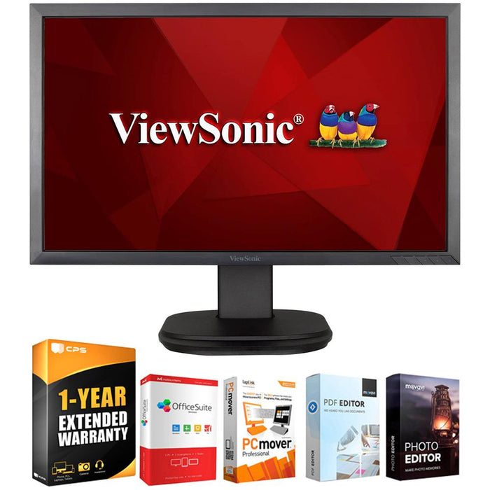 ViewSonic 24" FHD 1080p LED Monitor VGA, DisplayPort, HDMI w/ Warranty Bundle
