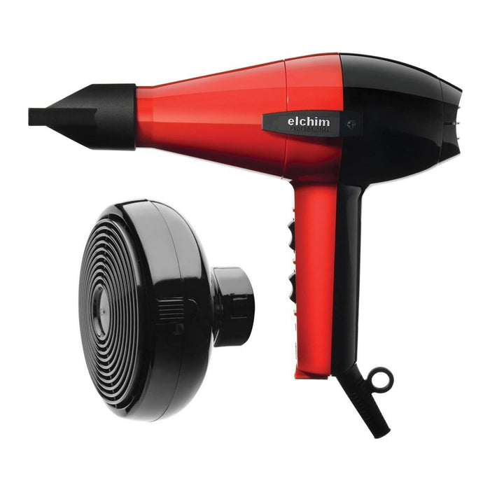 Elchim Classic 2001 Hair Dryer Red & Black with Cocoon Bidiffuser 2001 in Black