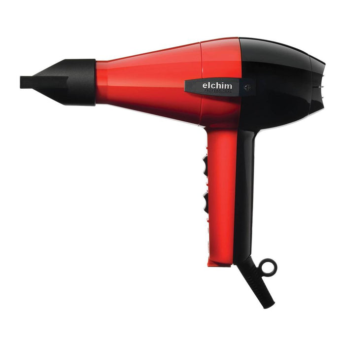 Elchim Classic 2001 Hair Dryer Red & Black with Cocoon Bidiffuser 2001 in Black