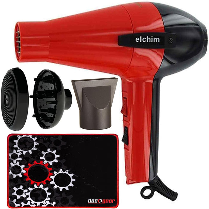 Elchim Classic 2001 Hair Dryer Red/Black + Cocoon Bidiffuser Milano Diffuser Kit