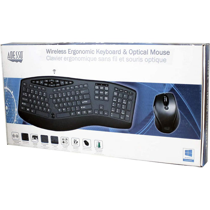 Adesso WKB-1600CB TruForm Media 1600 Wireless Ergonomic Keyboard and Optical Mouse