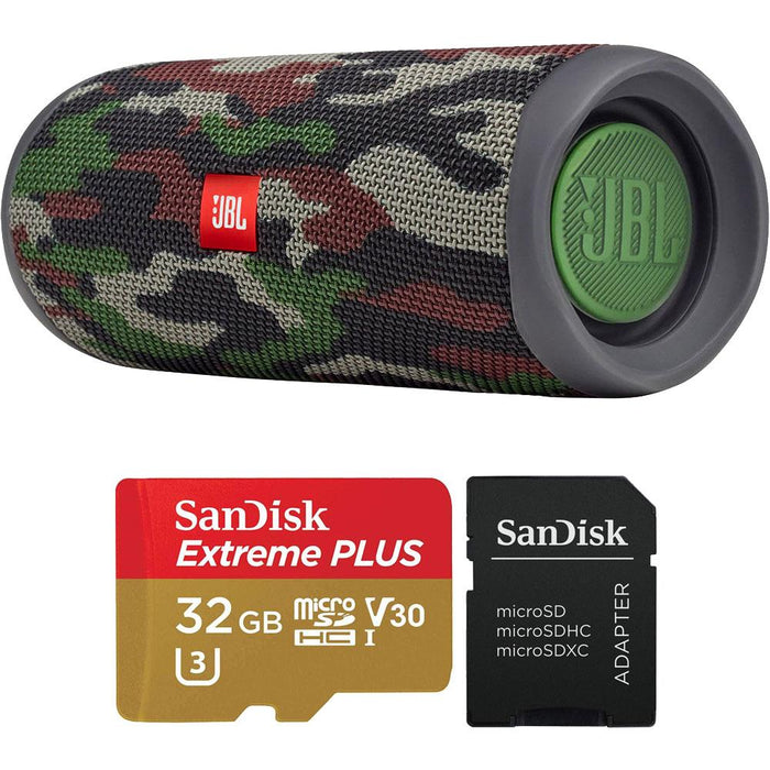 JBL Flip 5 Portable Waterproof Bluetooth Speaker (Camo) and 32GB Memory Card Bundle