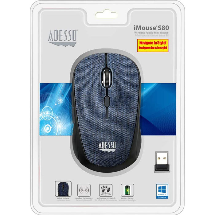 Adesso iMouse S80L Wireless Fabric Optical Mini Mouse (Blue)