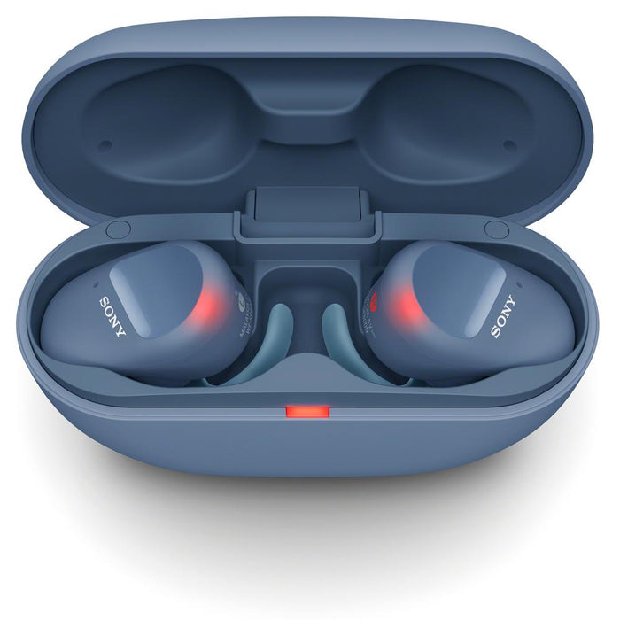 Sony WF-SP800N Truly Wireless Noise Canceling Sport Earbud Headphones Bundle Blue
