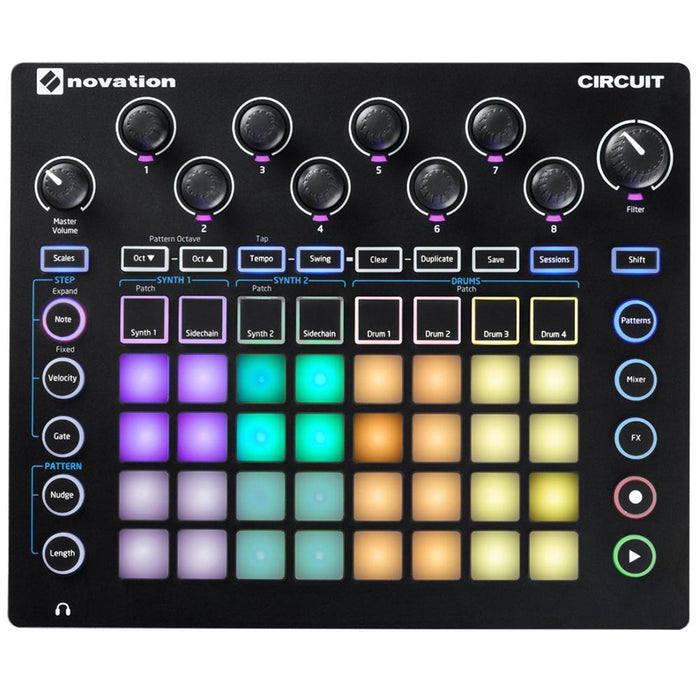Novation Circuit Groove Box with Sample Import with In-ear Bluetooth Headphones