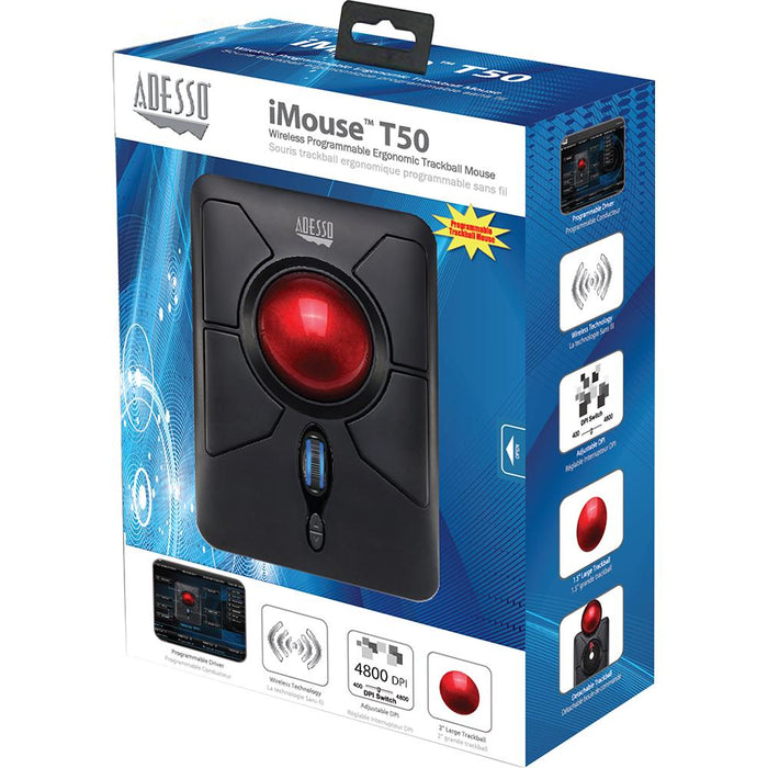 Adesso iMouse T50 Wireless Programmable Ergonomic Trackball Mouse