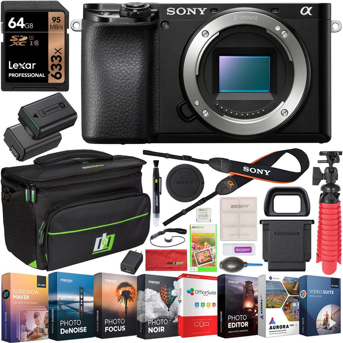 Sony a6100 Mirrorless Camera 4K APS-C Body Only ILCE-6100B Software Case Bundle