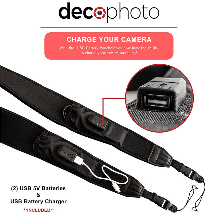 Deco Photo Power Strap w/ Camera Battery Charger Universal for Sony Nikon Canon + Backpack