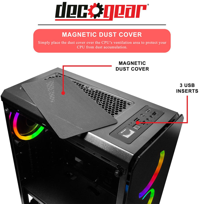 Deco Gear Mid-Tower PC Gaming Computer Case w/ Keyboard & Mouse Gel Memory Foam Wrist Pads