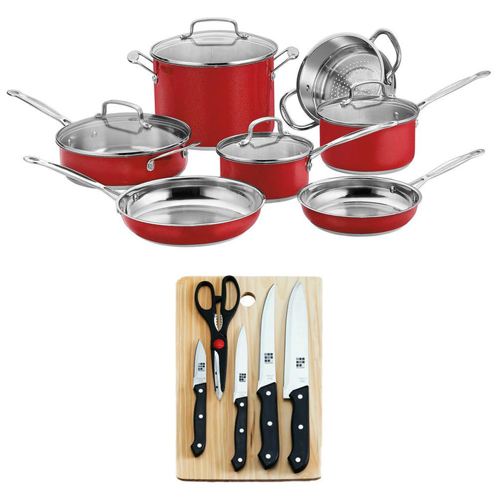 Cuisinart Chef's Classic Stainless Color Series 11pc Set + 5pc Knife Set w/ Cutting Board