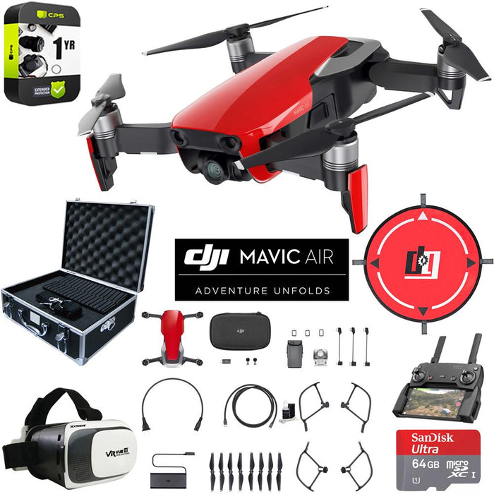 DJI Mavic Air Flame Red Drone Deluxe Fly Bundle Case VR Set & Warranty Extension