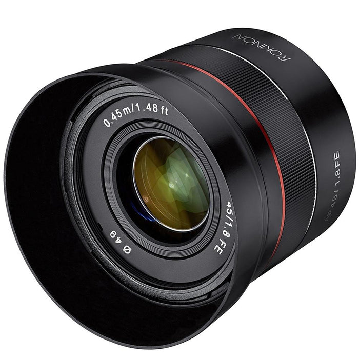 Rokinon 45mm F1.8 AF FE UMC Compact Full Frame Lens (Sony E Mount) +Lens Station Bundle