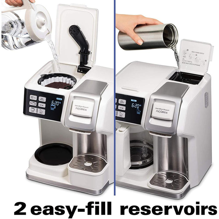 Hamilton Beach FlexBrew 2 Way Coffee Maker: Single-Serve or 12 Cup Pot, White w/ Warranty Bundl