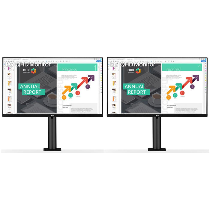 LG 27" QHD 2560x1440 IPS Monitor with Ergo Stand, HDR10, USB Type-C (2-Pack)