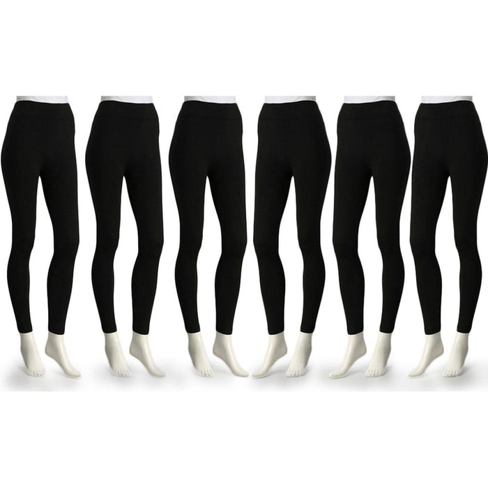 Fashionable Legs 6-Pack Fleece Lined Leggings Midnight Black Regular Size ( M/L )