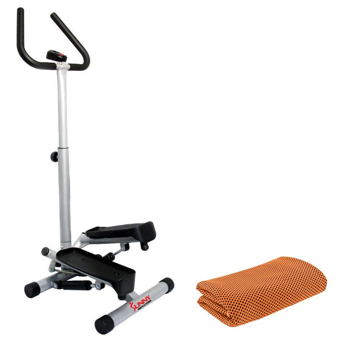 Sunny Health and Fitness Twister Step Machine Handlebar Adjustable Height & LCD Monitor + Towel Bundle